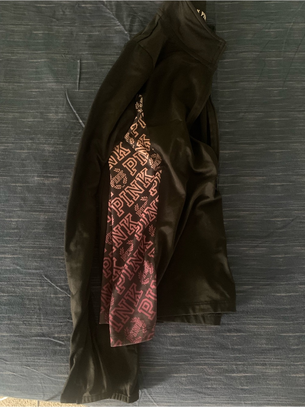 PINK Victoria's Secret Black Varsity Jacket with Pink Logo Sleeve